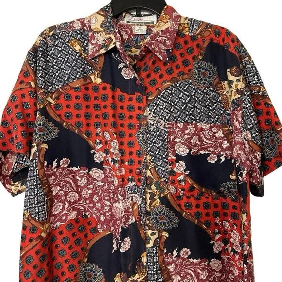 Diana Marco Vintage 100% Silk Baroque Equestrian Patchwork Print Shirt 16 - Picture 3 of 9